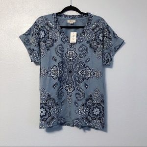 Style & Co Light Blue Patterned V-Neck Shirt